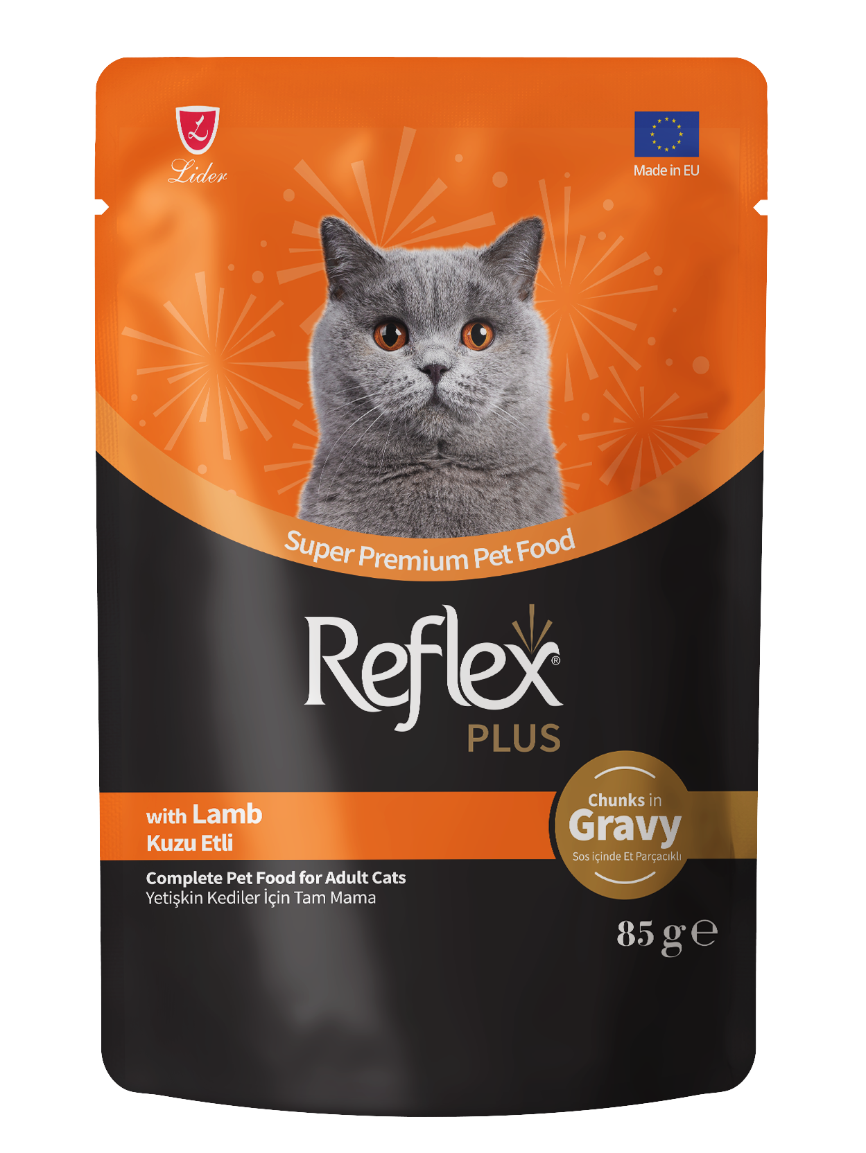 Reflex Plus Sos İçinde Et Parçacıklı Kuzu Etli Yetişkin Kedi Maması 85g