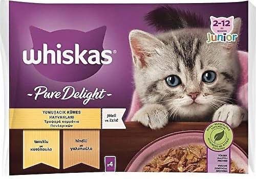 Whiskas Pouch Pure Delight Jöle İçinde Tavuklu ve Hindili Yavru Kedi Konservesi 85gr (4'lü)