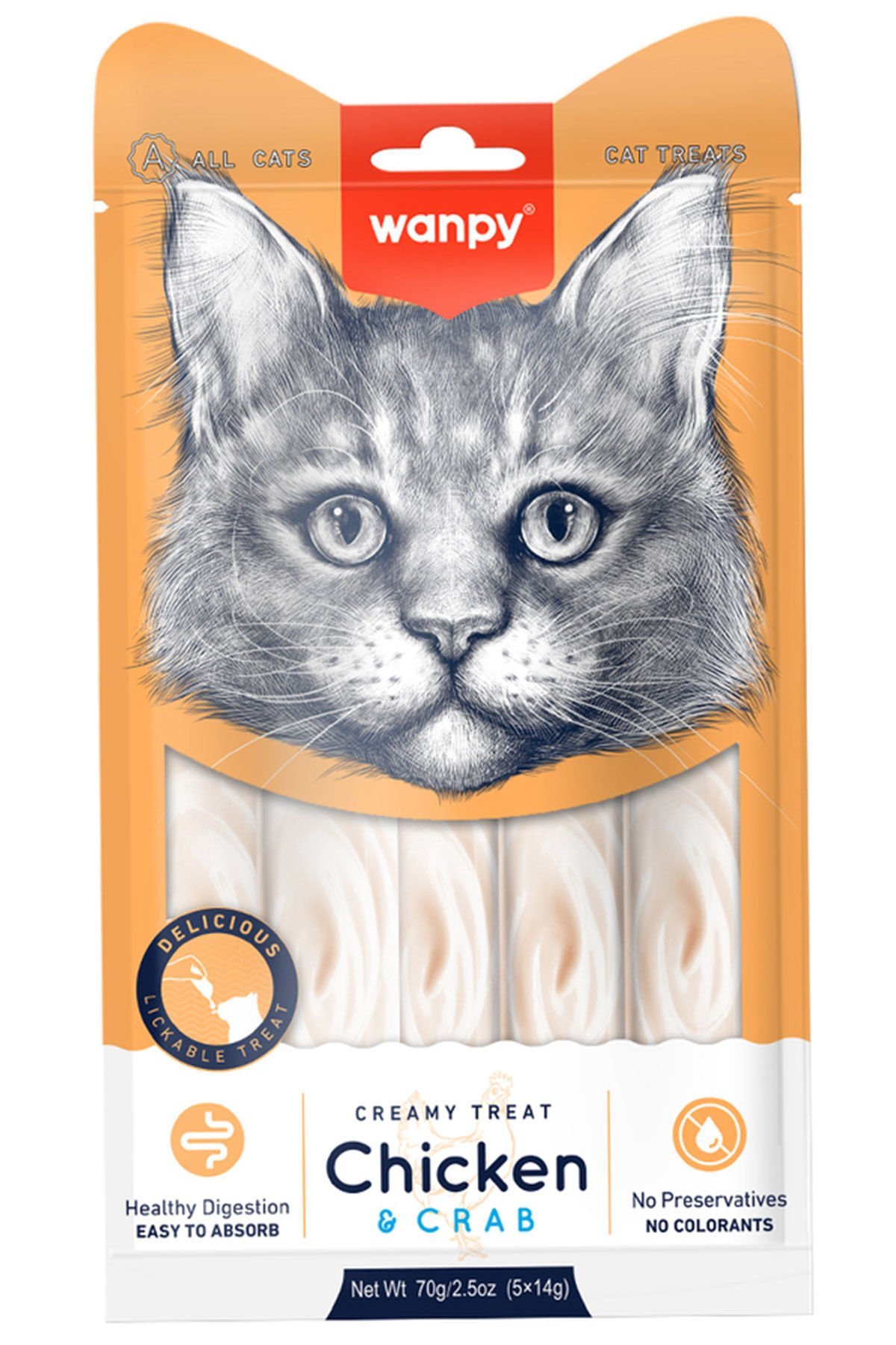 Wanpy Tavuklu ve Yengeçli 5x14 gr Krema Kedi Ödül Maması