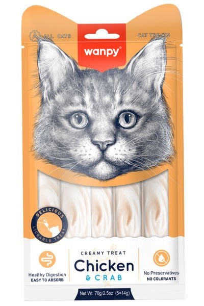 Wanpy Tavuklu ve Yengeçli 5x14 gr Krema Kedi Ödül Maması