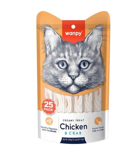 Wanpy Tavuklu ve Yengeçli 25x14 gr Krema Kedi Ödül Maması