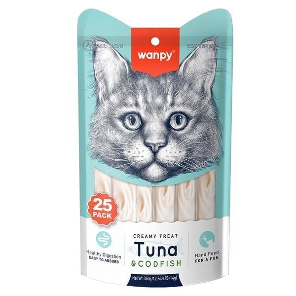 Wanpy Ton Balıklı ve Morina Balıklı Yetişkin Kedi Kremalı Sıvı Ödül Maması 25X14 gr