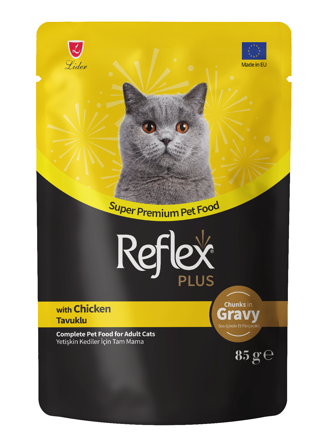 Reflex Plus Sos İçinde Et Parçacıklı Tavuklu Yetişkin Kedi Maması 85g