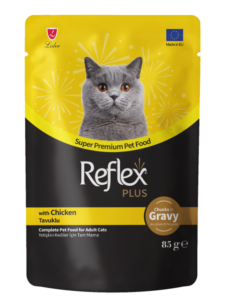 Reflex Plus Sos İçinde Et Parçacıklı Tavuklu Yetişkin Kedi Maması 85g
