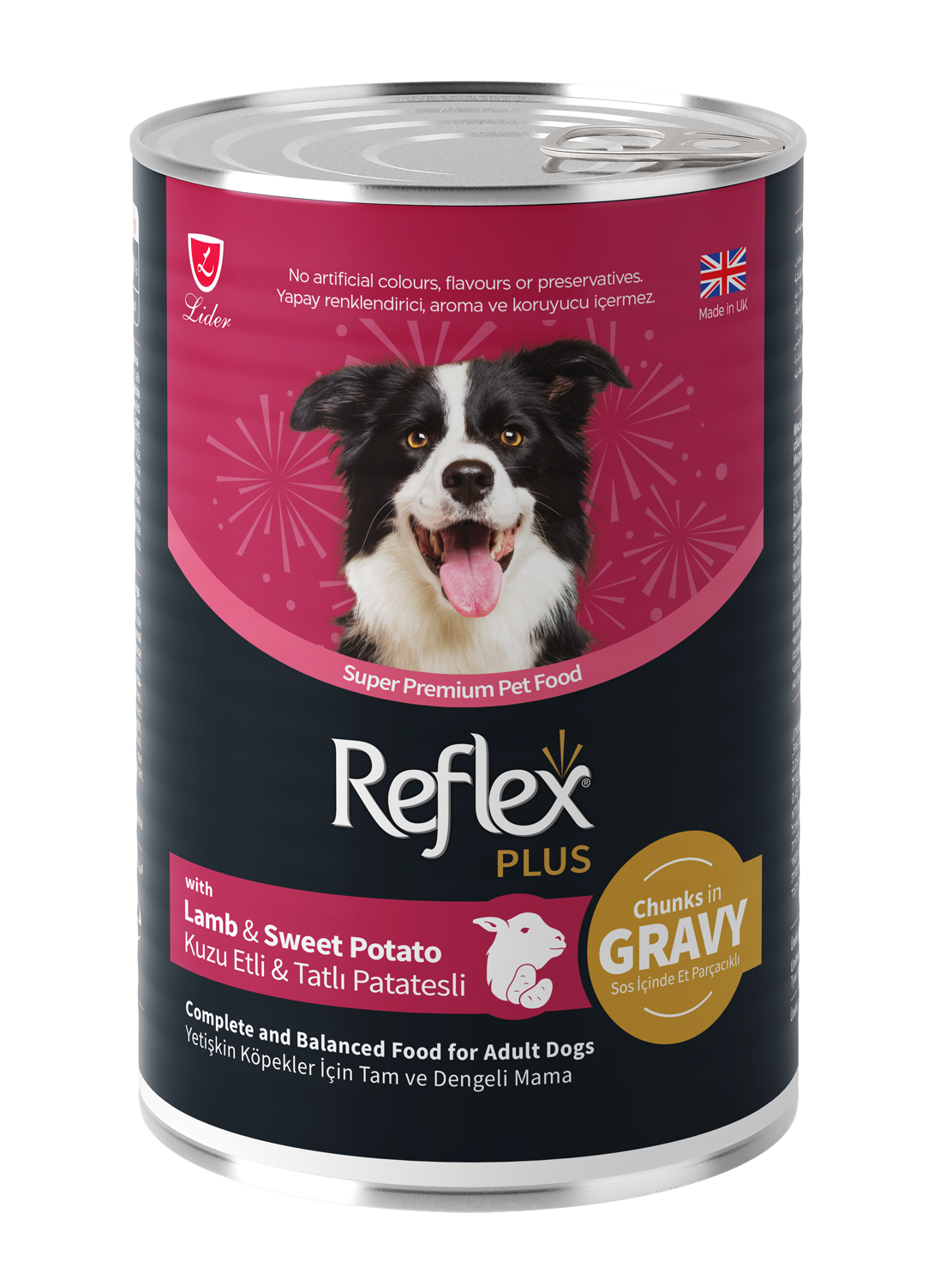 Reflex Plus Sos İçinde Et Parçacıklı Kuzu Etli ve Tatlı Patatesli Yetişkin Köpek Maması 400g