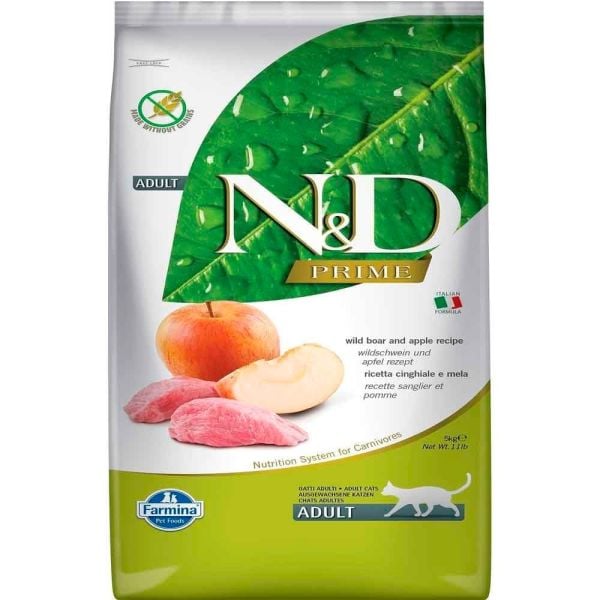 N&D Prime Tahılsız Yaban Domuzlu ve Elmalı 5 kg Yetişkin Kedi Maması