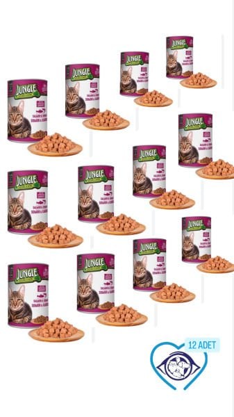 Jungle Somonlu-Karidesli Konserve Kedi Maması - 12 Adet 415 Gr