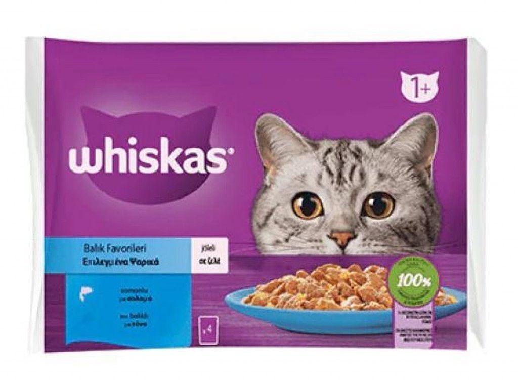 Whiskas Pouch Jöle İçinde Somonlu ve Ton Balıklı Yetişkin Kedi Konservesi 85gr (4'lü)