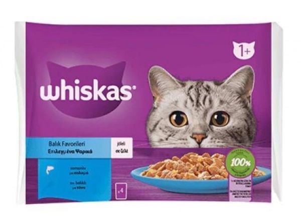 Whiskas Pouch Jöle İçinde Somonlu ve Ton Balıklı Yetişkin Kedi Konservesi 85gr (4'lü)